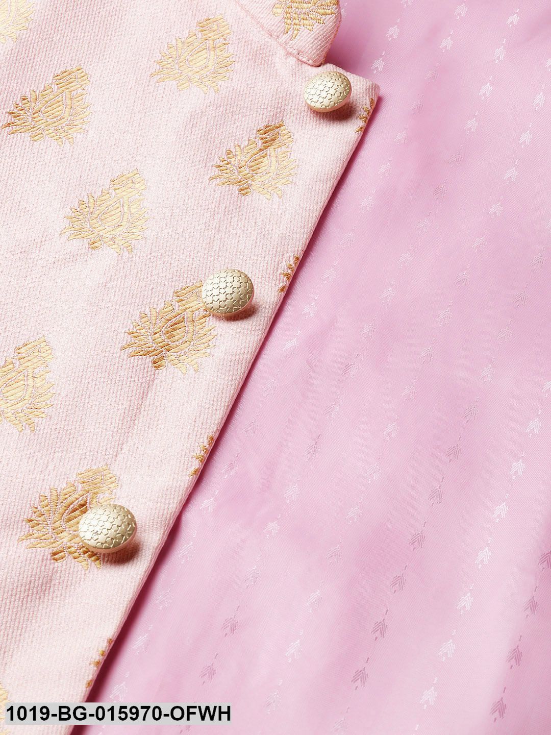 Men's Silk Blend Off White Kurta Pyjama & Pink Nehru jacket Combo - Sojanya