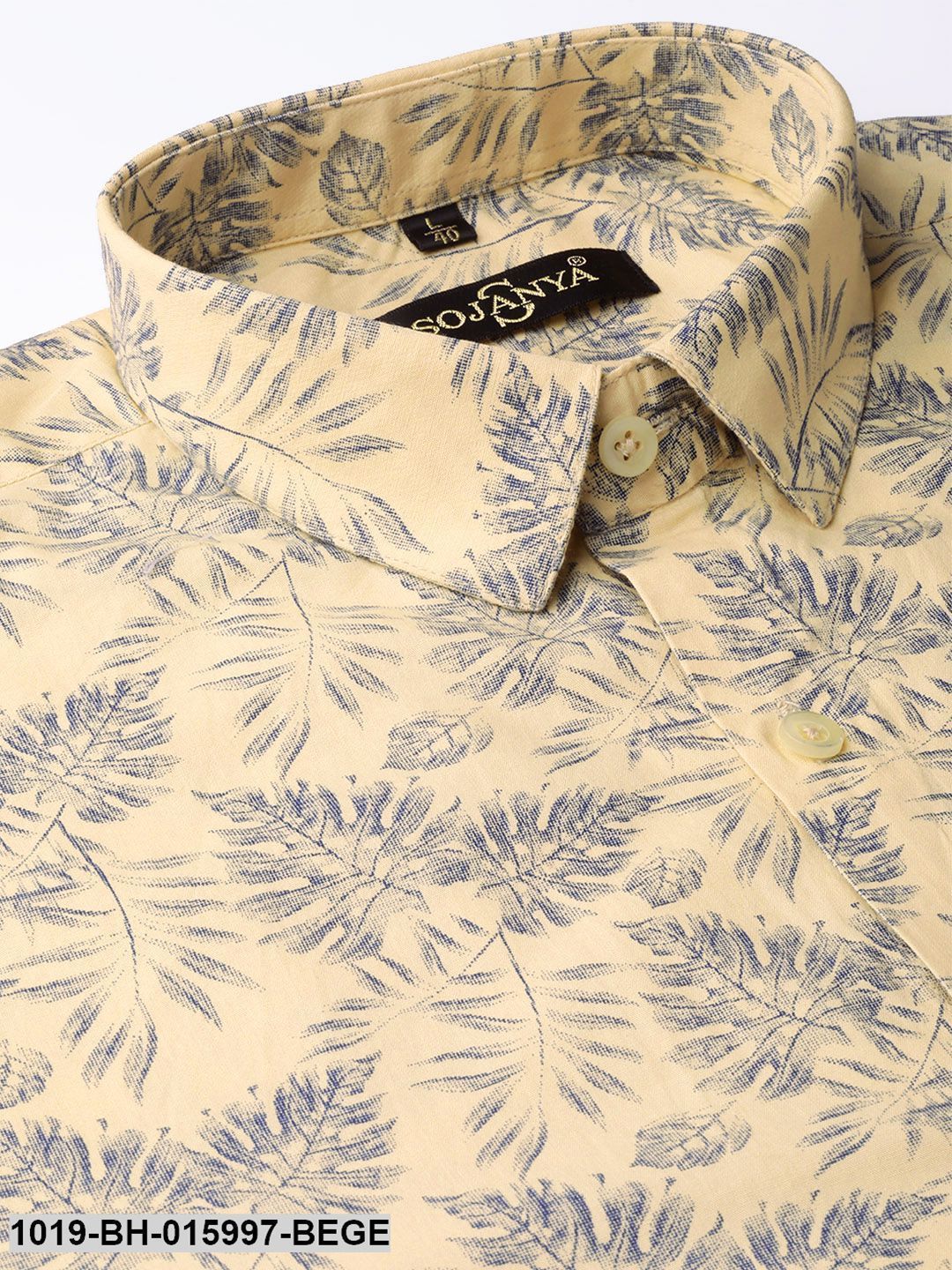 Men's Cotton Beige & Mid Grey Printed Formal Shirt