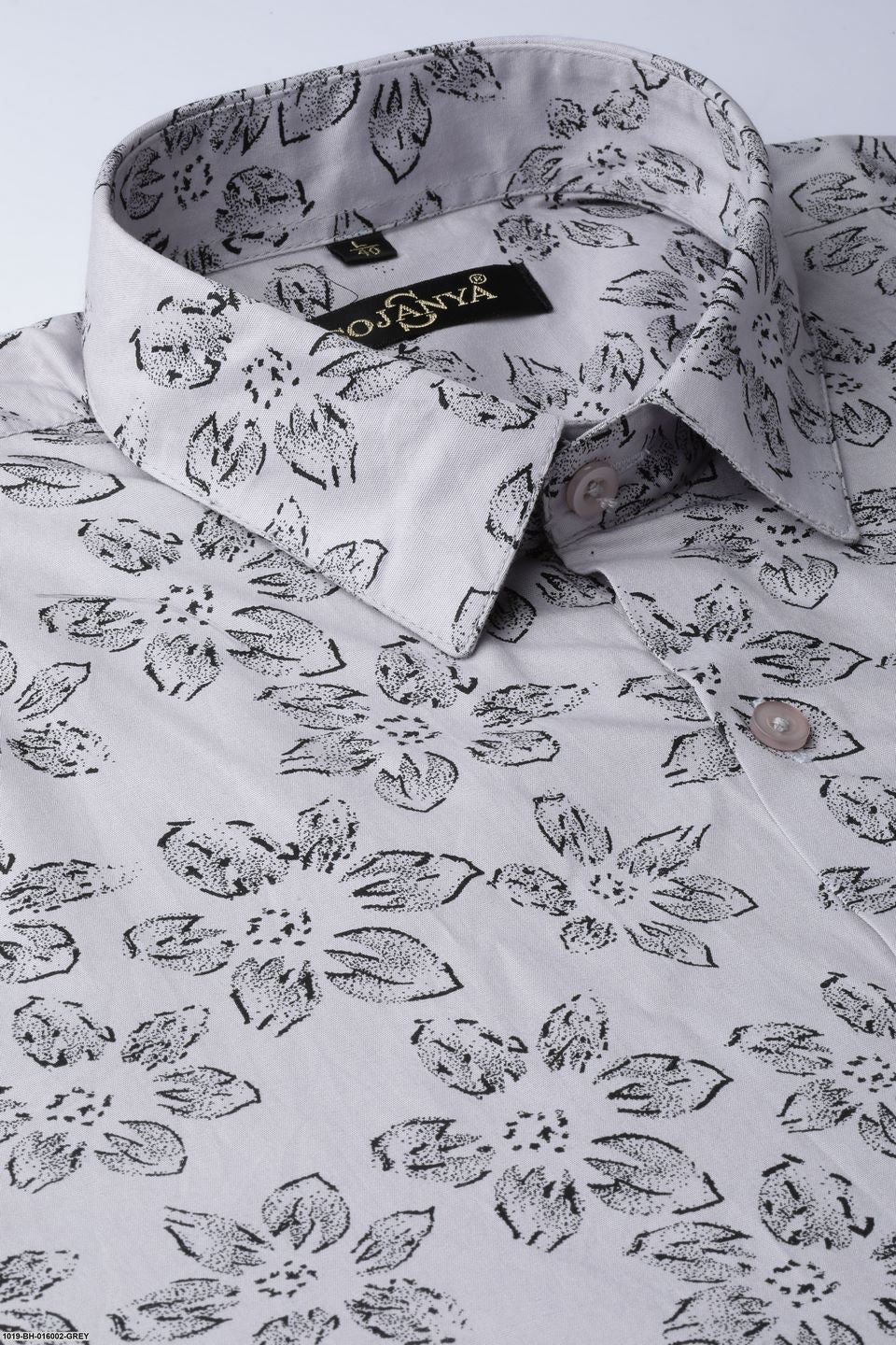 Men's Cotton Grey & Black Printed Formal Shirt - Sojanya