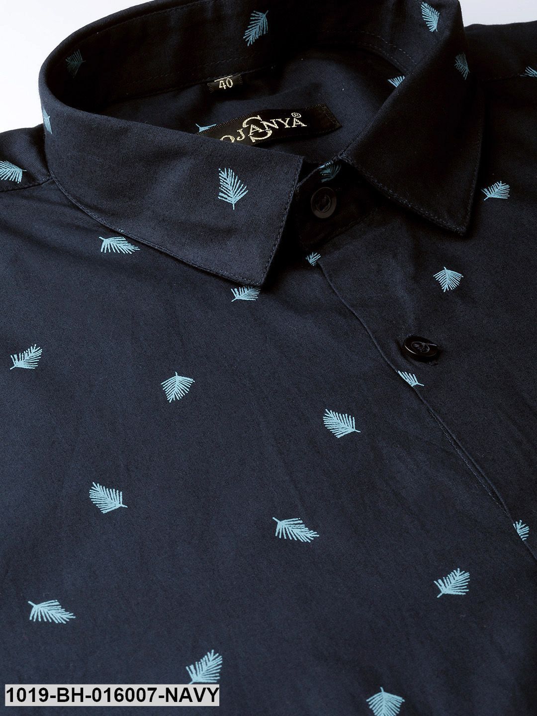 Men's Cotton Navy Blue & Blue Printed Formal Shirt