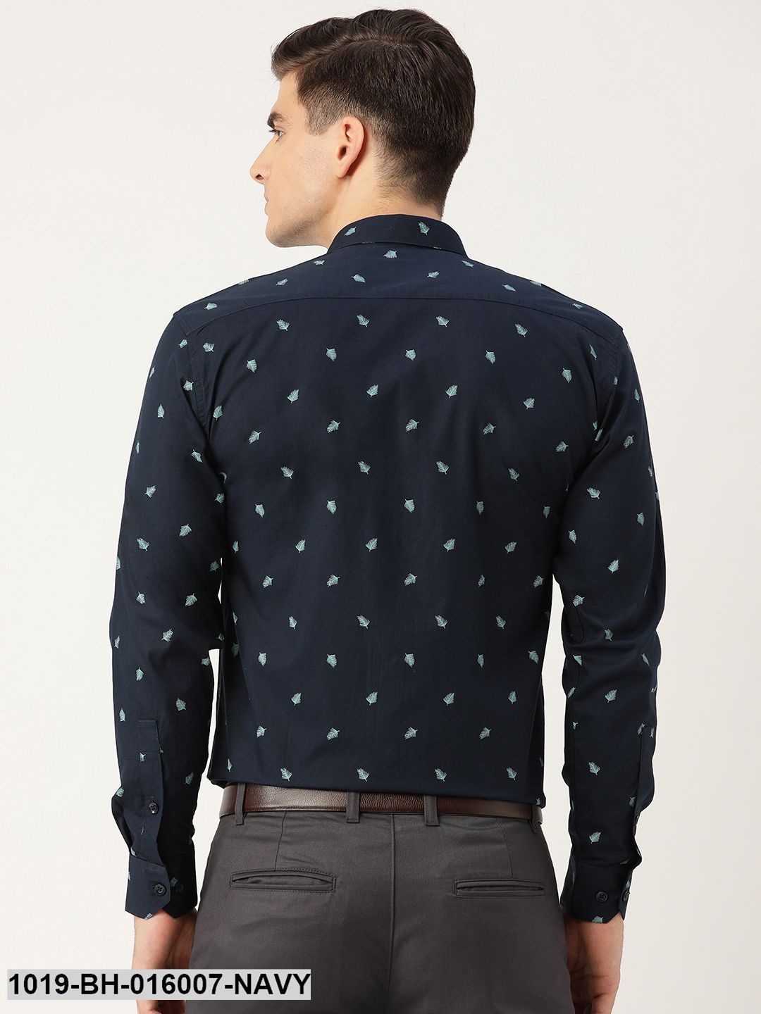 Men's Cotton Navy Blue & Blue Printed Formal Shirt