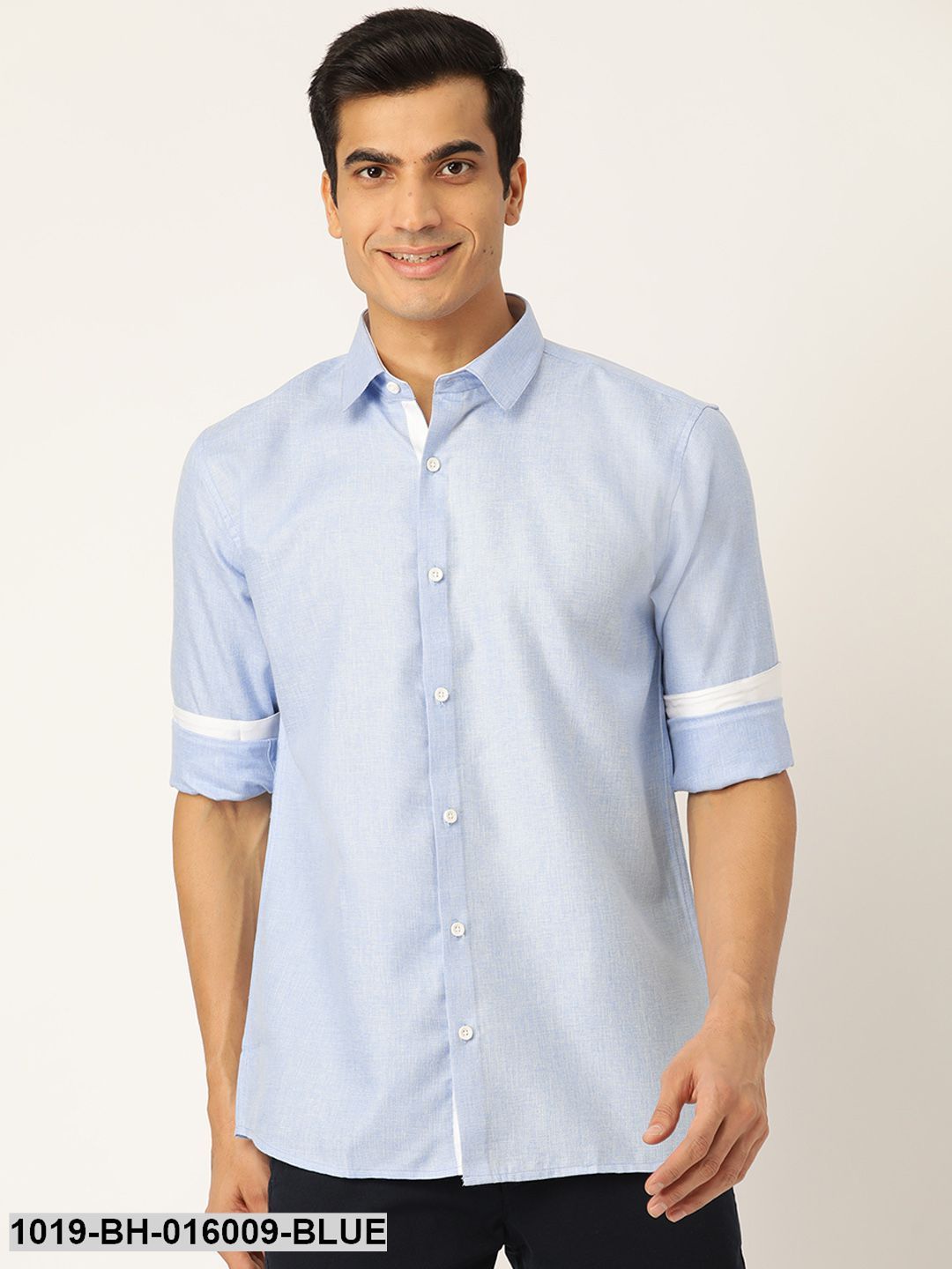 Men's Cotton Linen Blue Casual Shirt - Sojanya