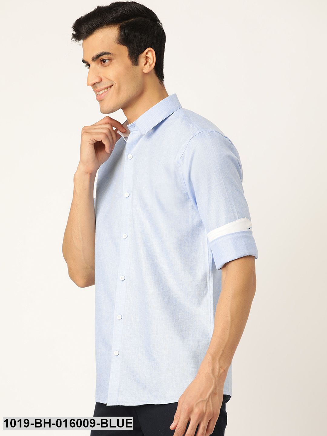 Men's Cotton Linen Blue Casual Shirt - Sojanya