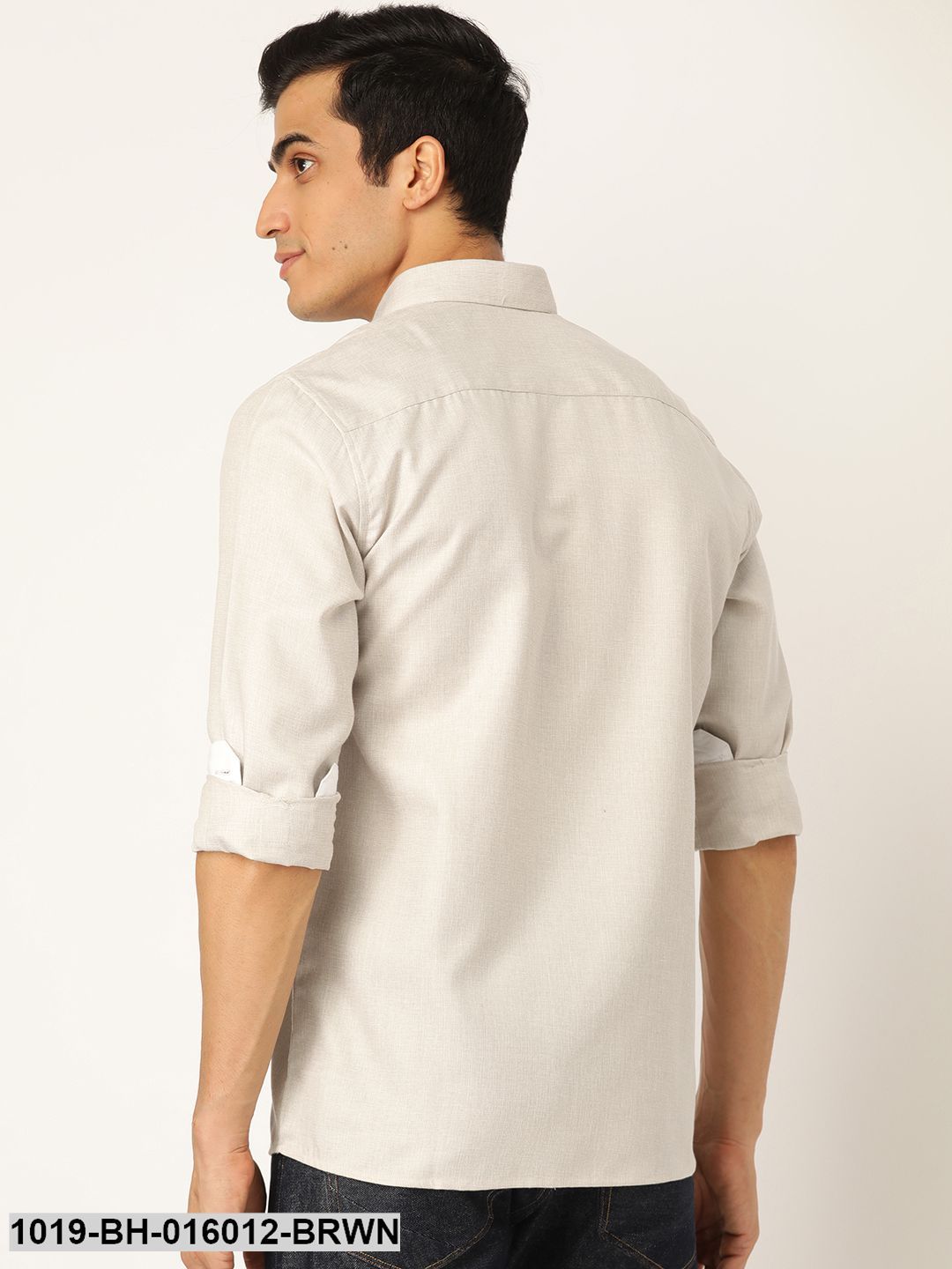 Men's Cotton Linen Light Brown Casual Shirt - Sojanya