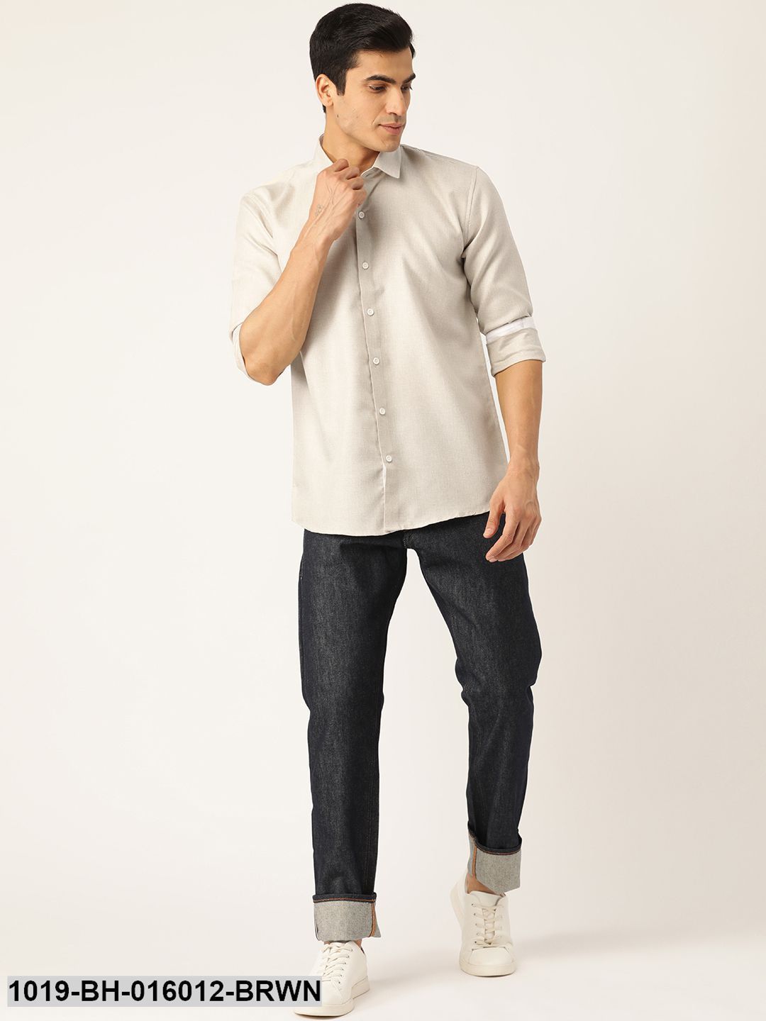 Men's Cotton Linen Light Brown Casual Shirt - Sojanya
