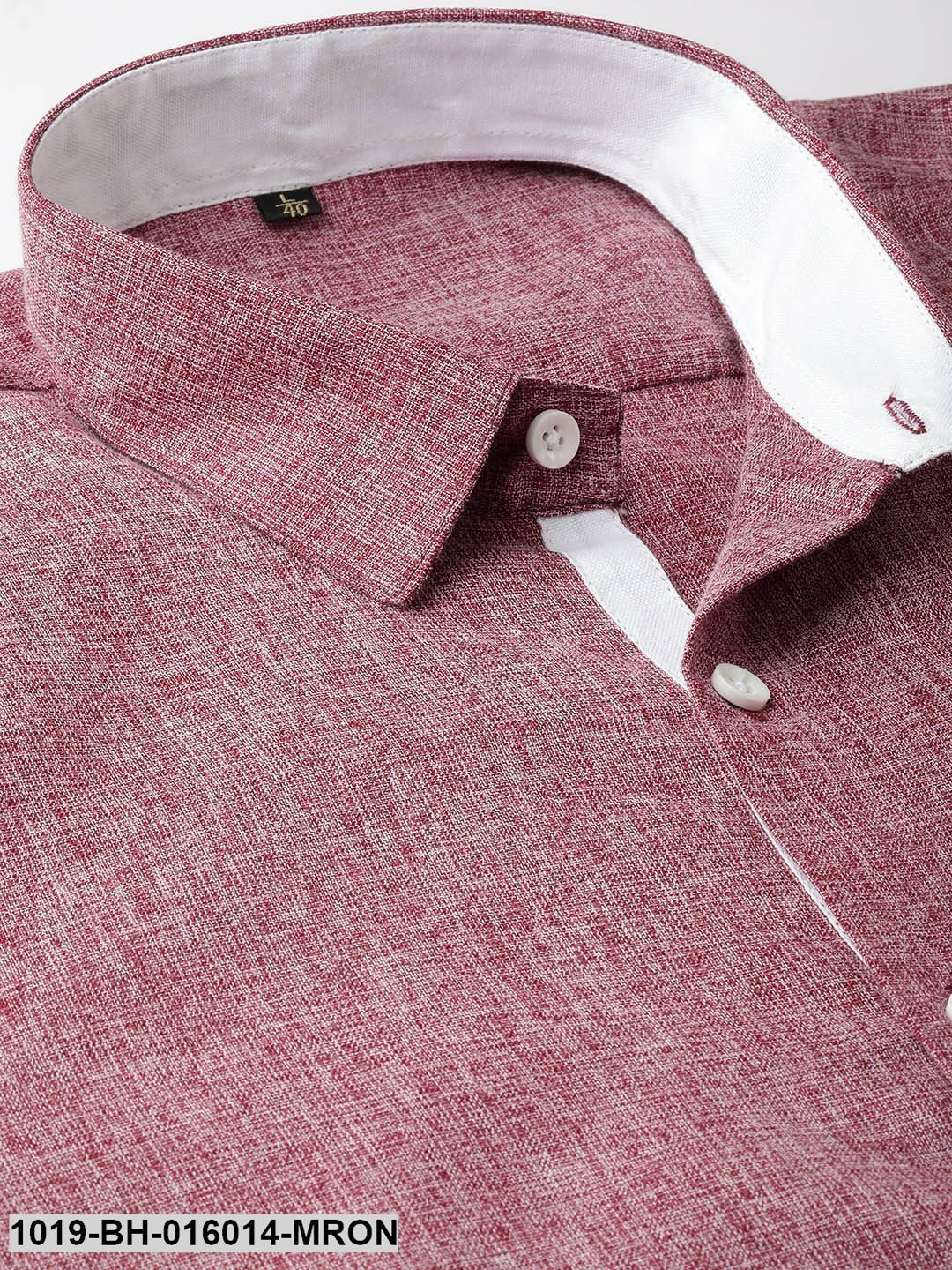 Men's Cotton Linen Maroon Casual Shirt - Sojanya