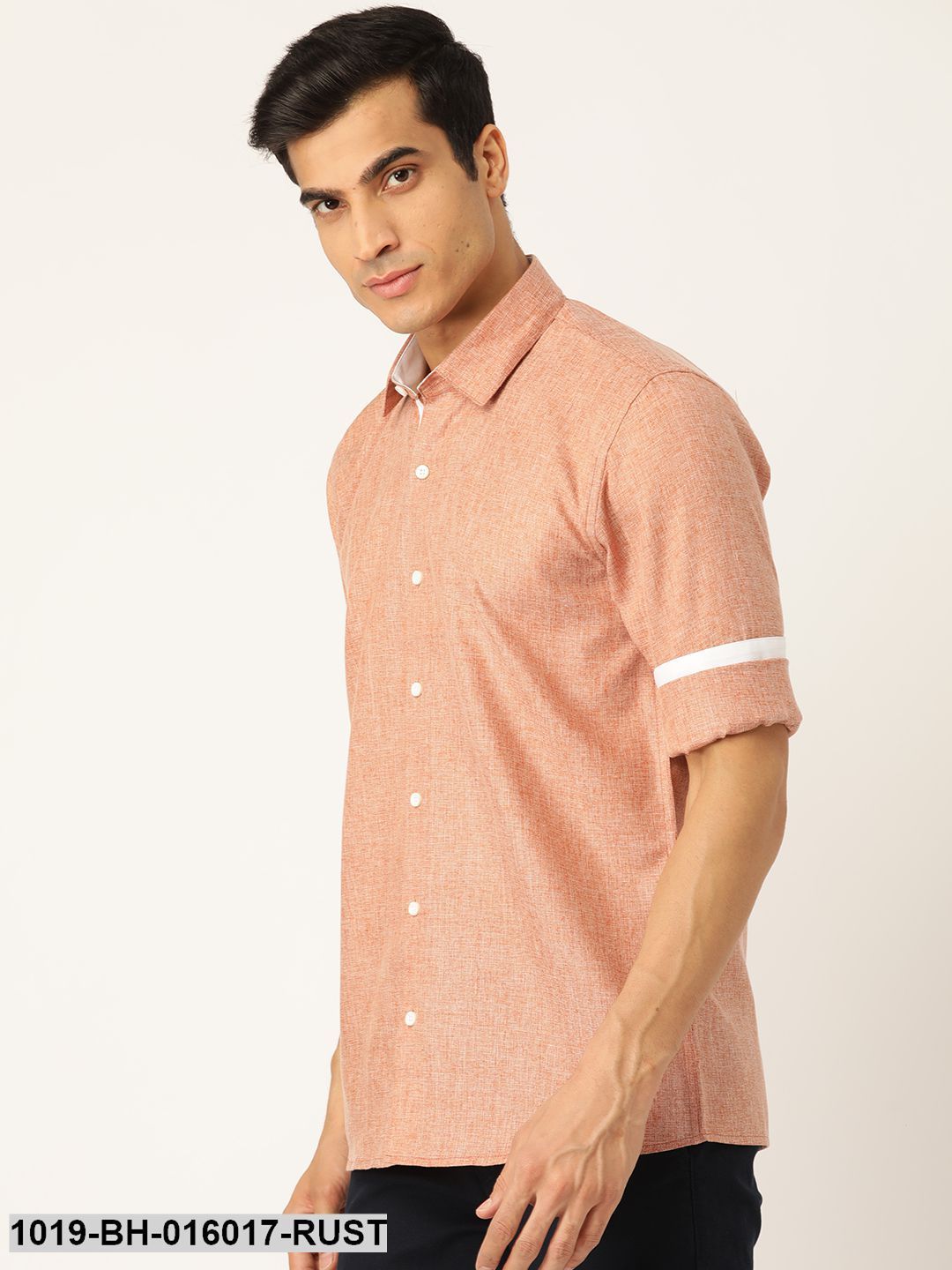 Men's Cotton Linen Rust Casual Shirt - Sojanya