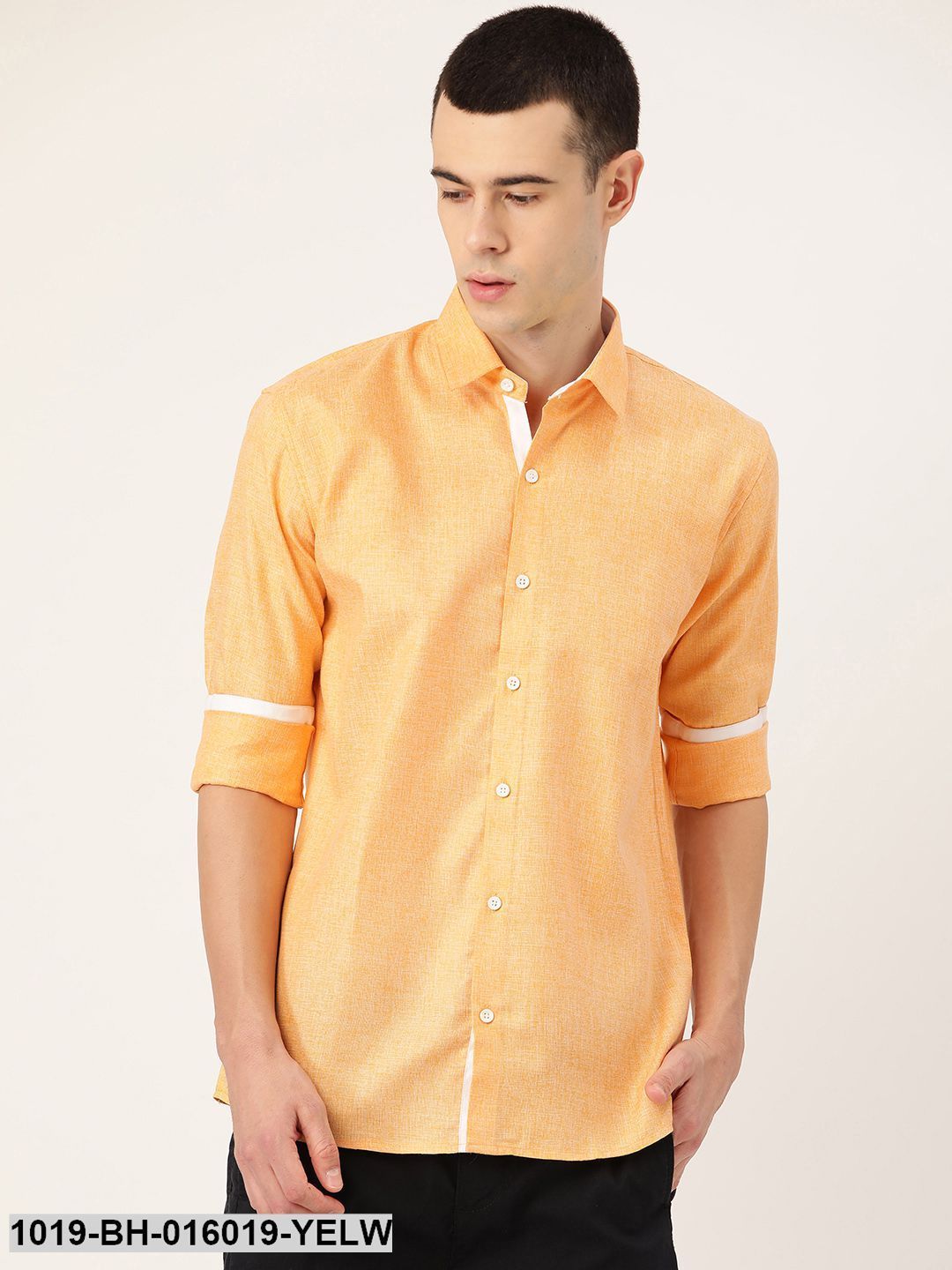 Men's Cotton Linen Dark Yellow Casual Shirt - Sojanya