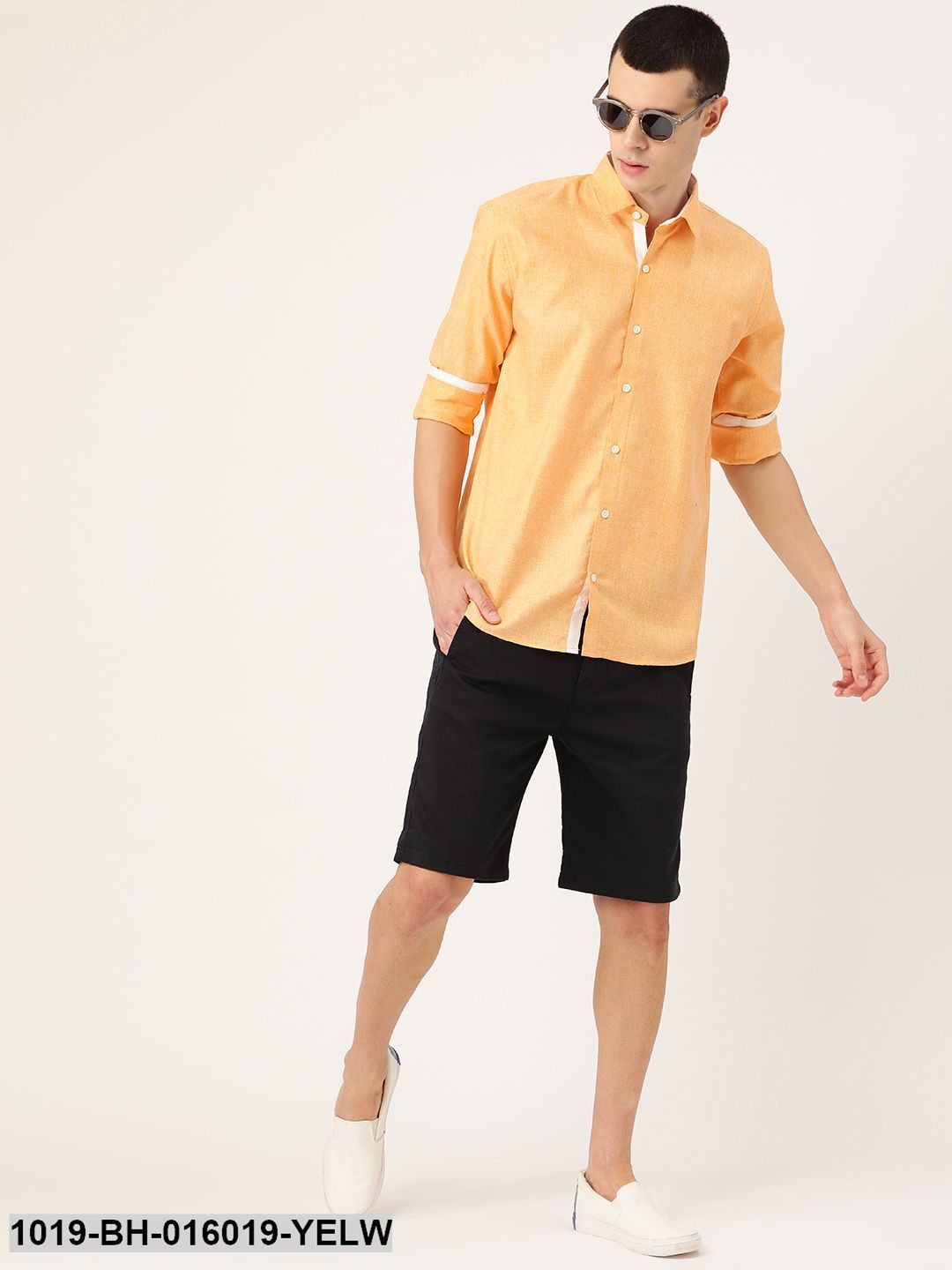 Men's Cotton Linen Dark Yellow Casual Shirt - Sojanya