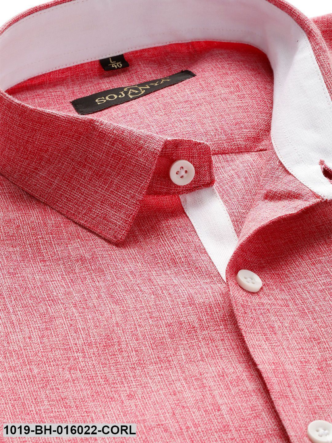 Men's Cotton Linen Coral Casual Shirt - Sojanya