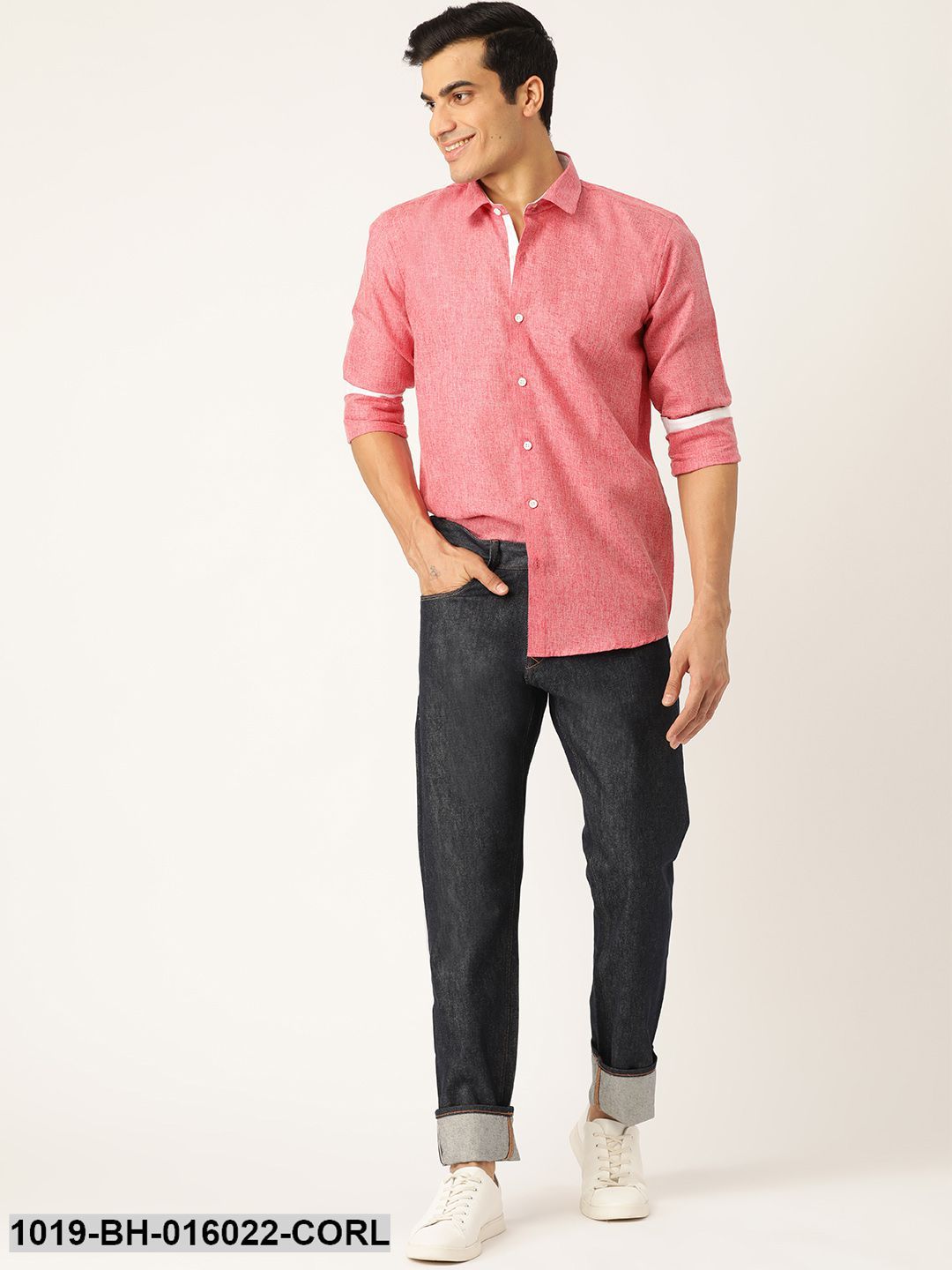 Men's Cotton Linen Coral Casual Shirt - Sojanya