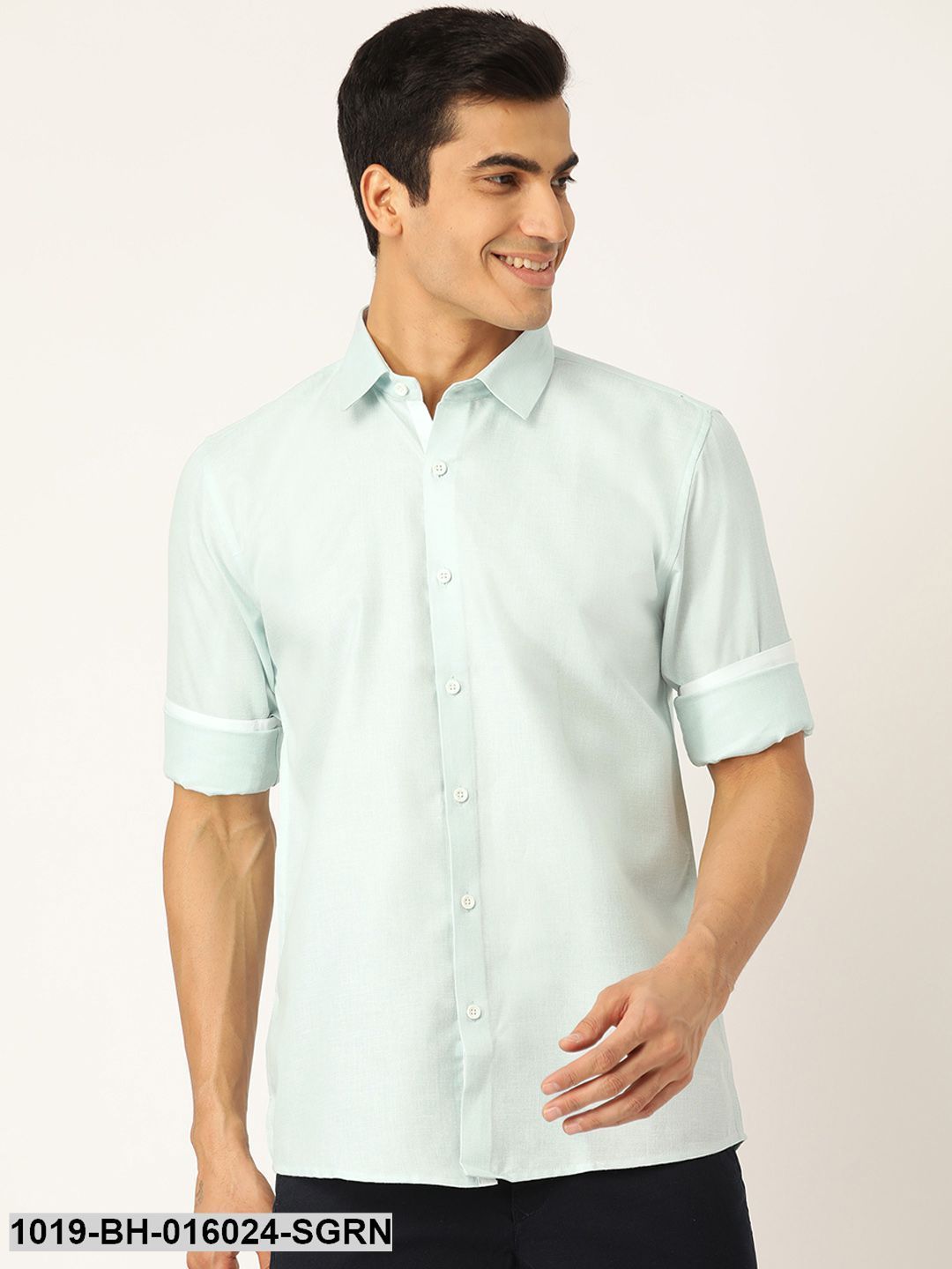 Men's Cotton Linen Sea Green Casual Shirt - Sojanya