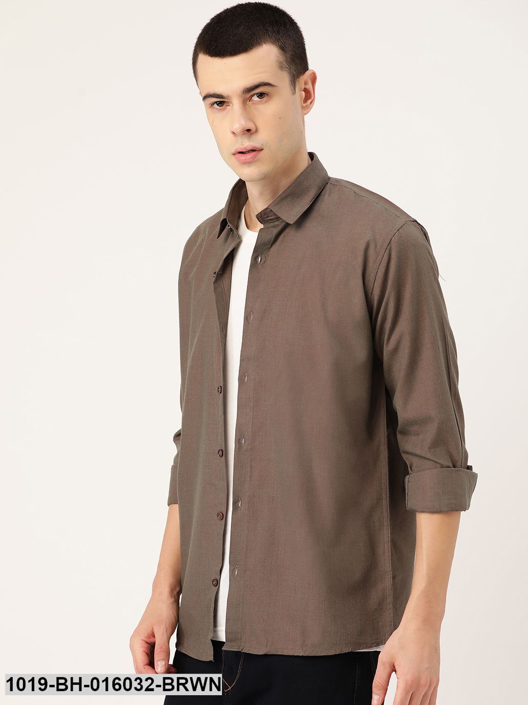 Men's Cotton Dark Brown Casual Shirt - Sojanya