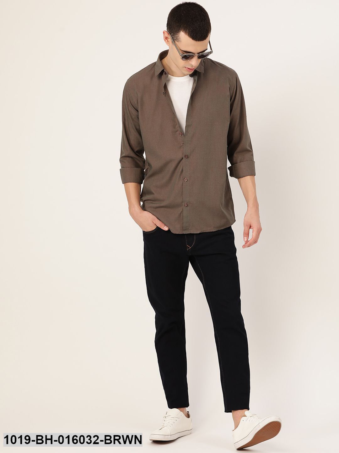 Men's Cotton Dark Brown Casual Shirt - Sojanya