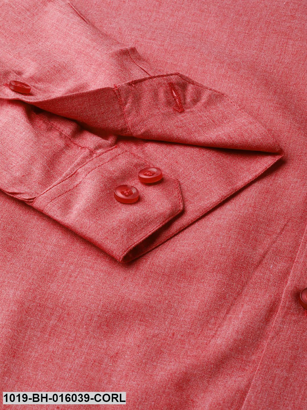Men's Cotton Coral Red Casual Shirt - Sojanya