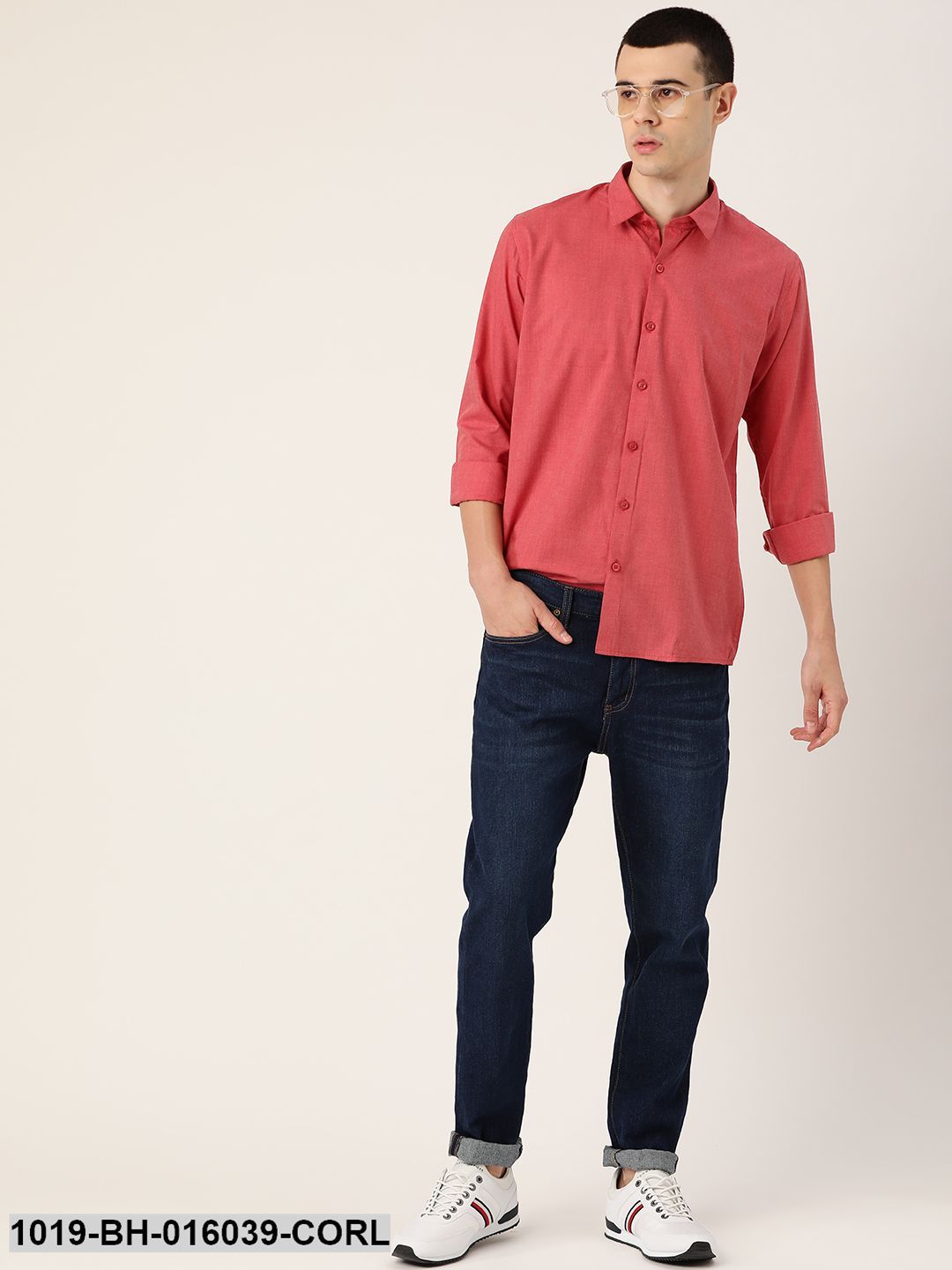Men's Cotton Coral Red Casual Shirt - Sojanya