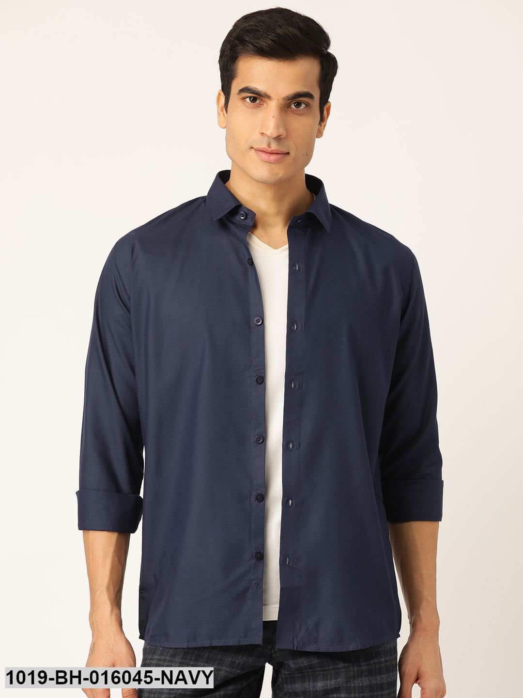 Men's Cotton Navy Blue Casual Shirt - Sojanya