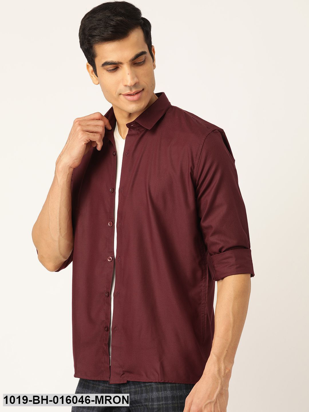 Men's Cotton Maroon Casual Shirt - Sojanya