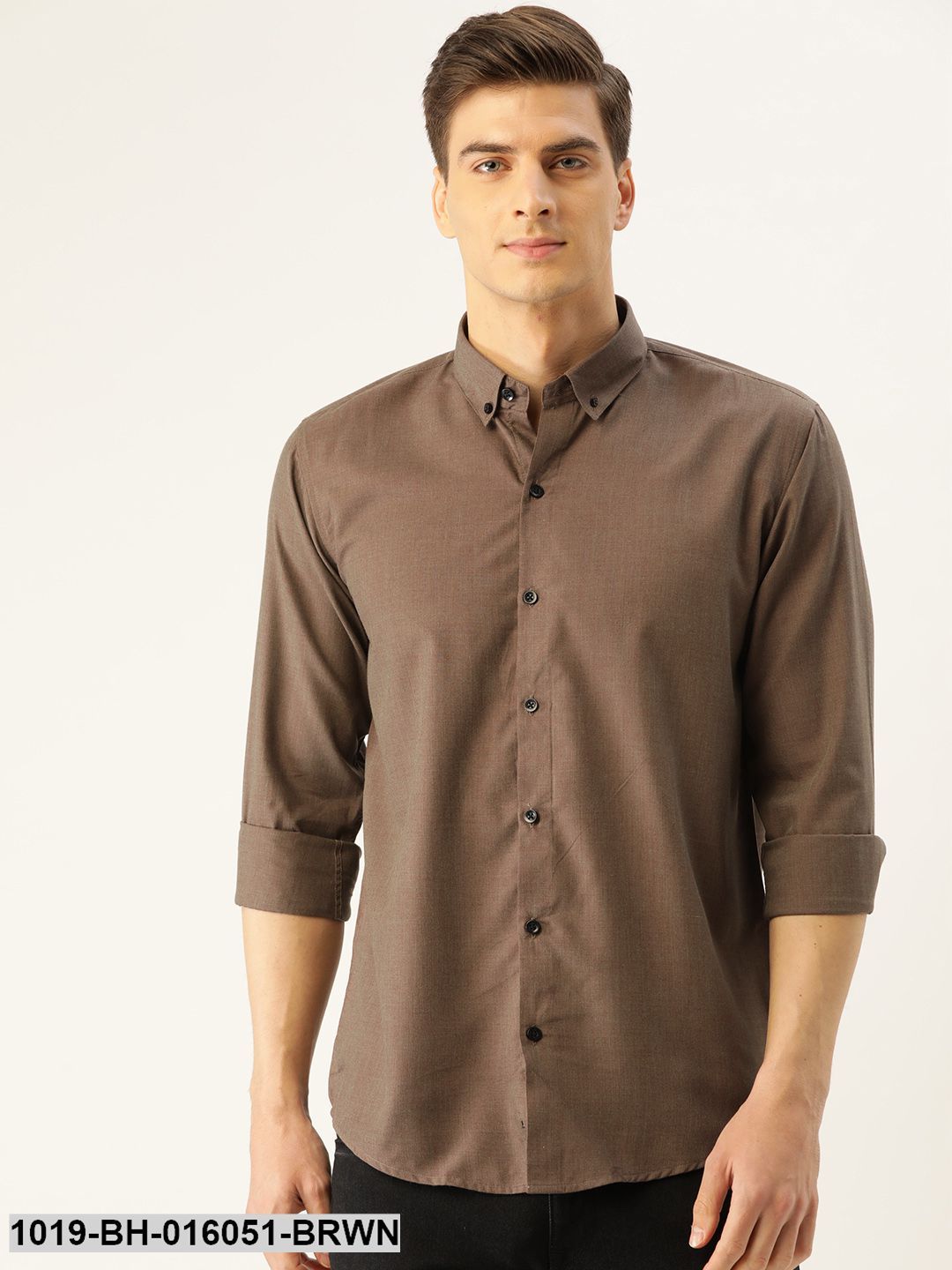 Men's Cotton Dark Brown Casual Shirt