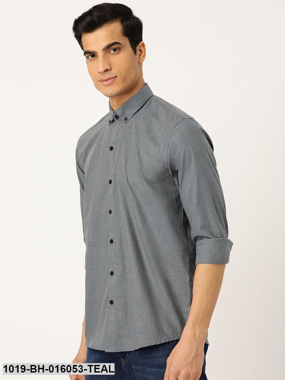 Men's Cotton Teal Blue Casual Shirt - Sojanya