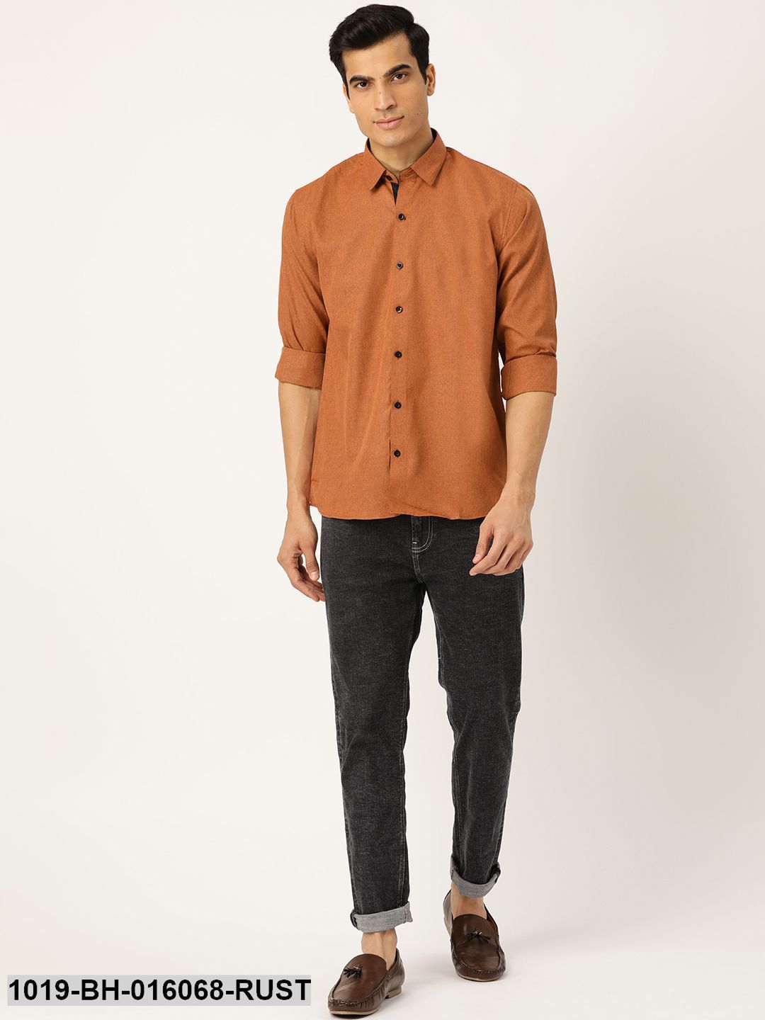 Men's Cotton Rust Casual Shirt - Sojanya