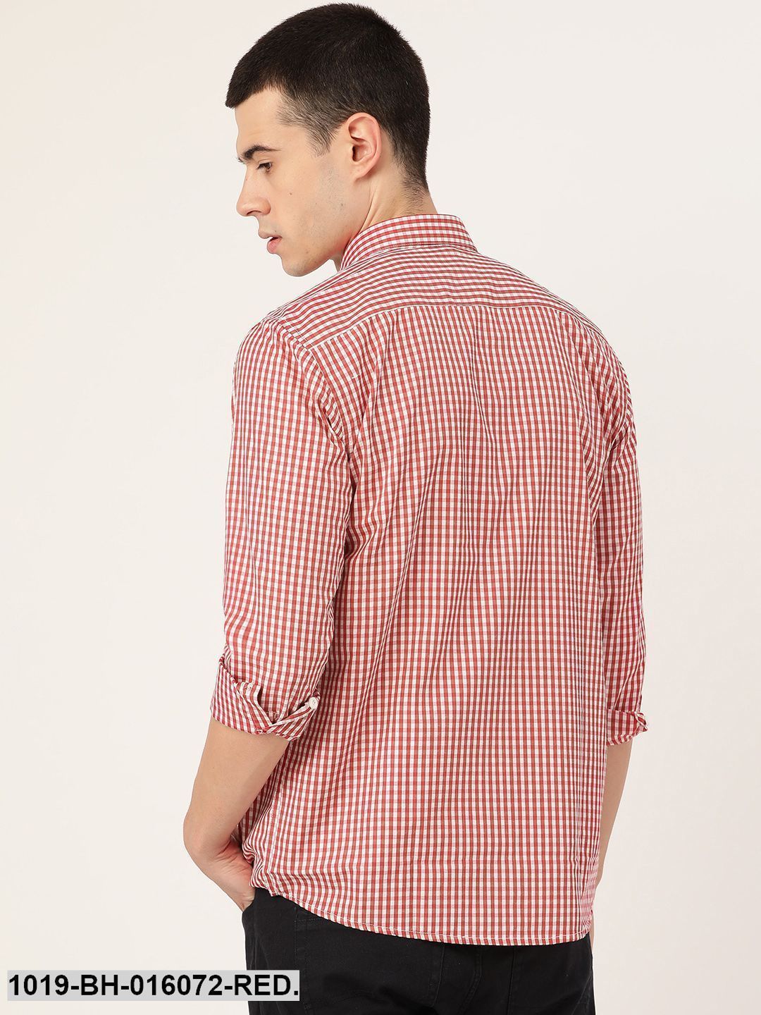 Men's Cotton Red & White Checked Casual Shirt - Sojanya