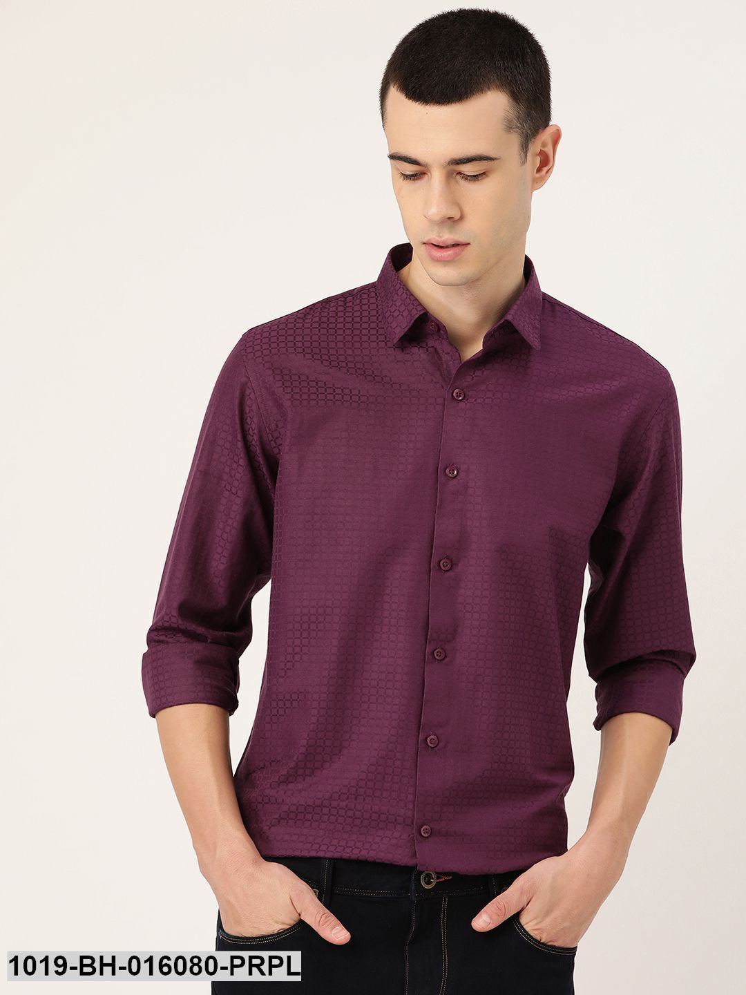 Men's Cotton Wine Checked Casual Shirt