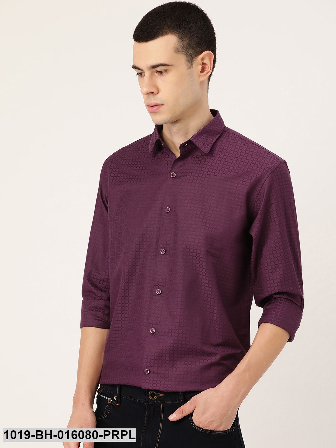 Men's Cotton Wine Checked Casual Shirt