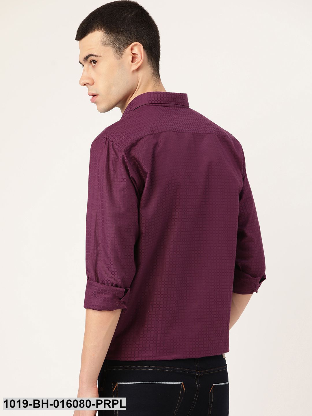 Men's Cotton Wine Checked Casual Shirt