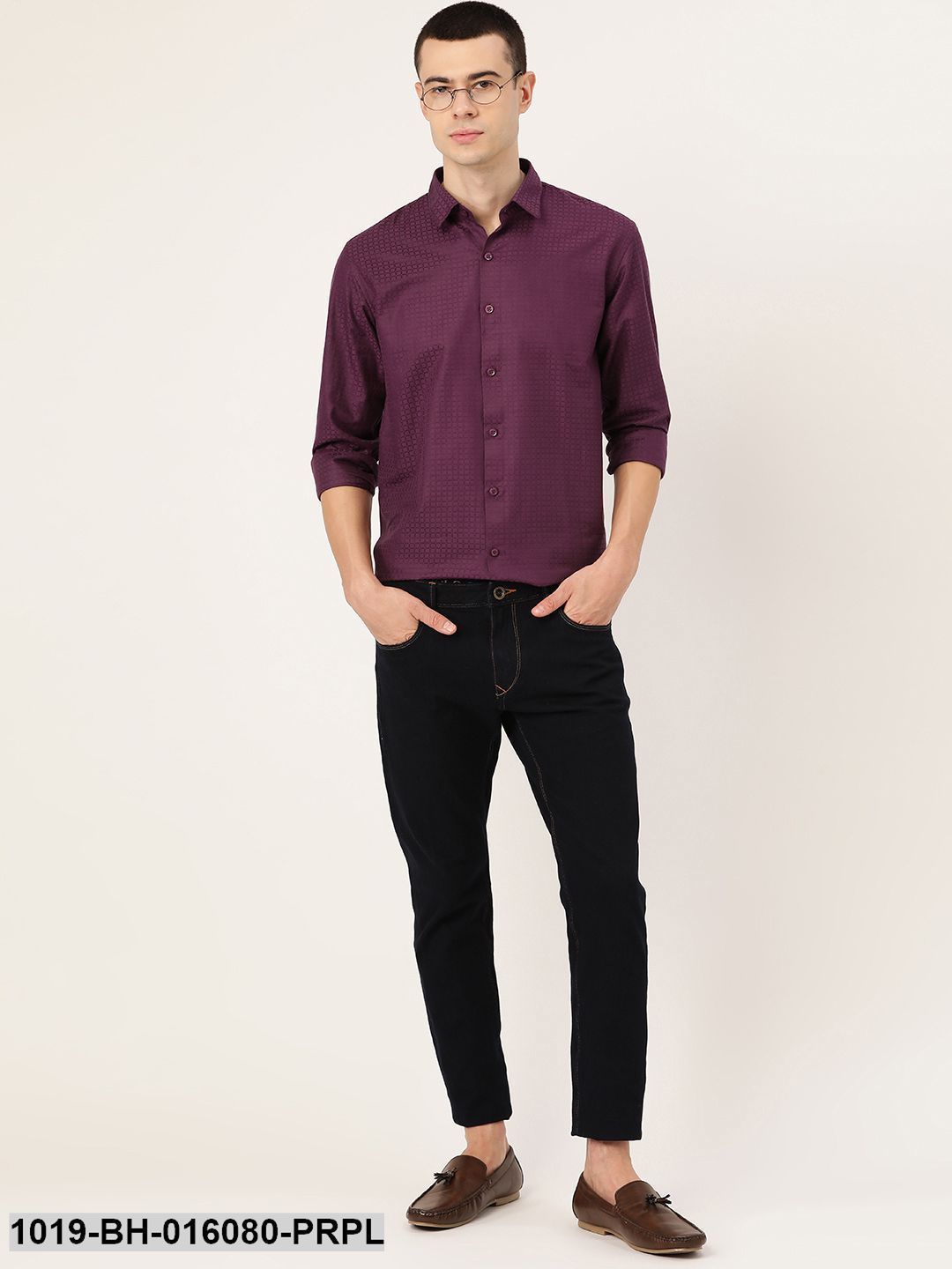 Men's Cotton Wine Checked Casual Shirt