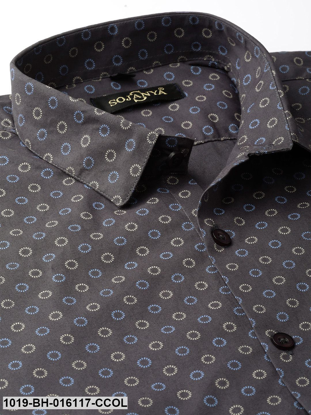 Men's Cotton Charcoal Grey Printed Casual Shirt - Sojanya