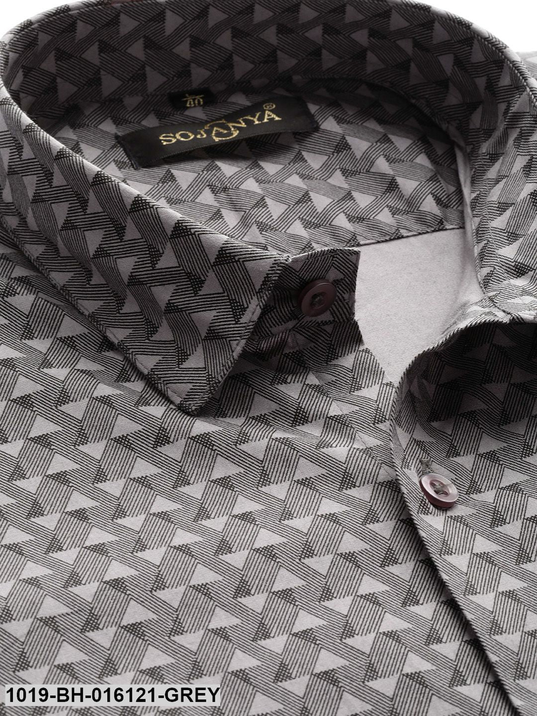 Men's Cotton Grey & Black Printed Casual Shirt - Sojanya