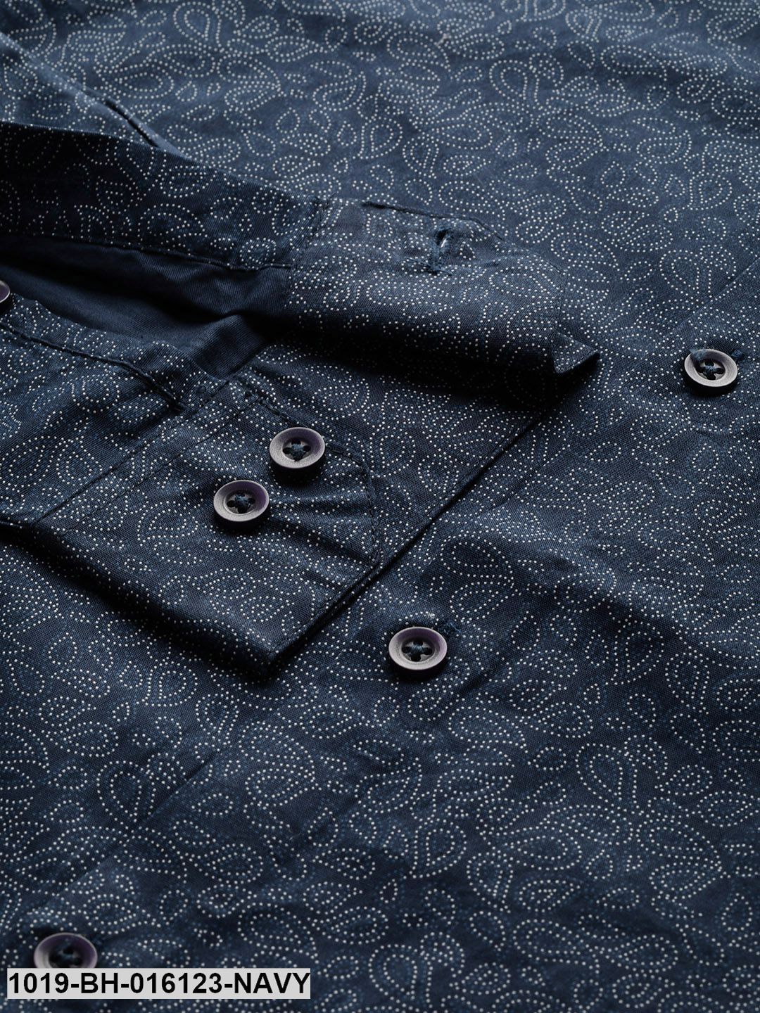 Men's Cotton Navy Blue & Silver Printed Casual Shirt - Sojanya