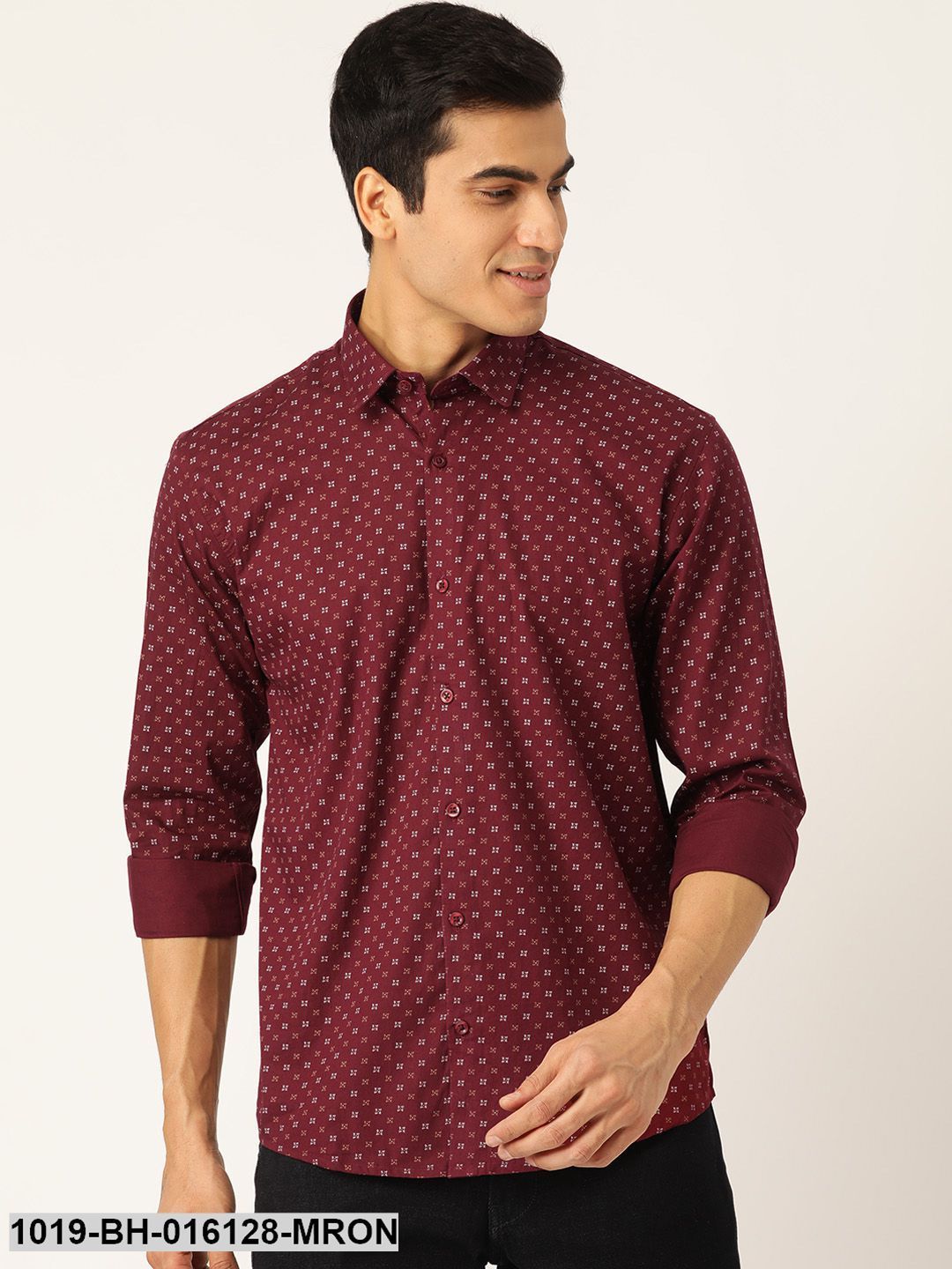 Men's Cotton Maroon & Multi Printed Casual Shirt - Sojanya