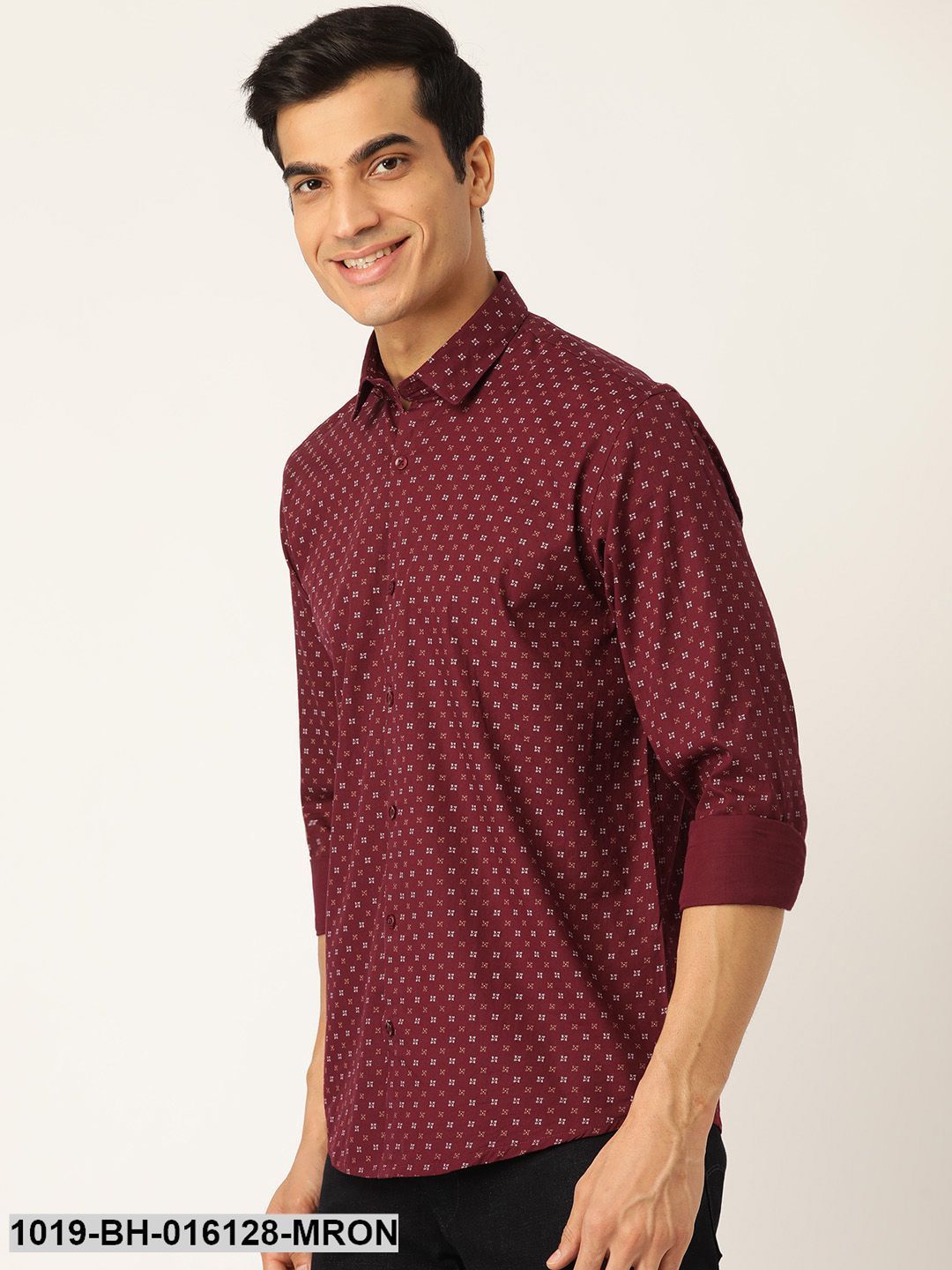 Men's Cotton Maroon & Multi Printed Casual Shirt - Sojanya