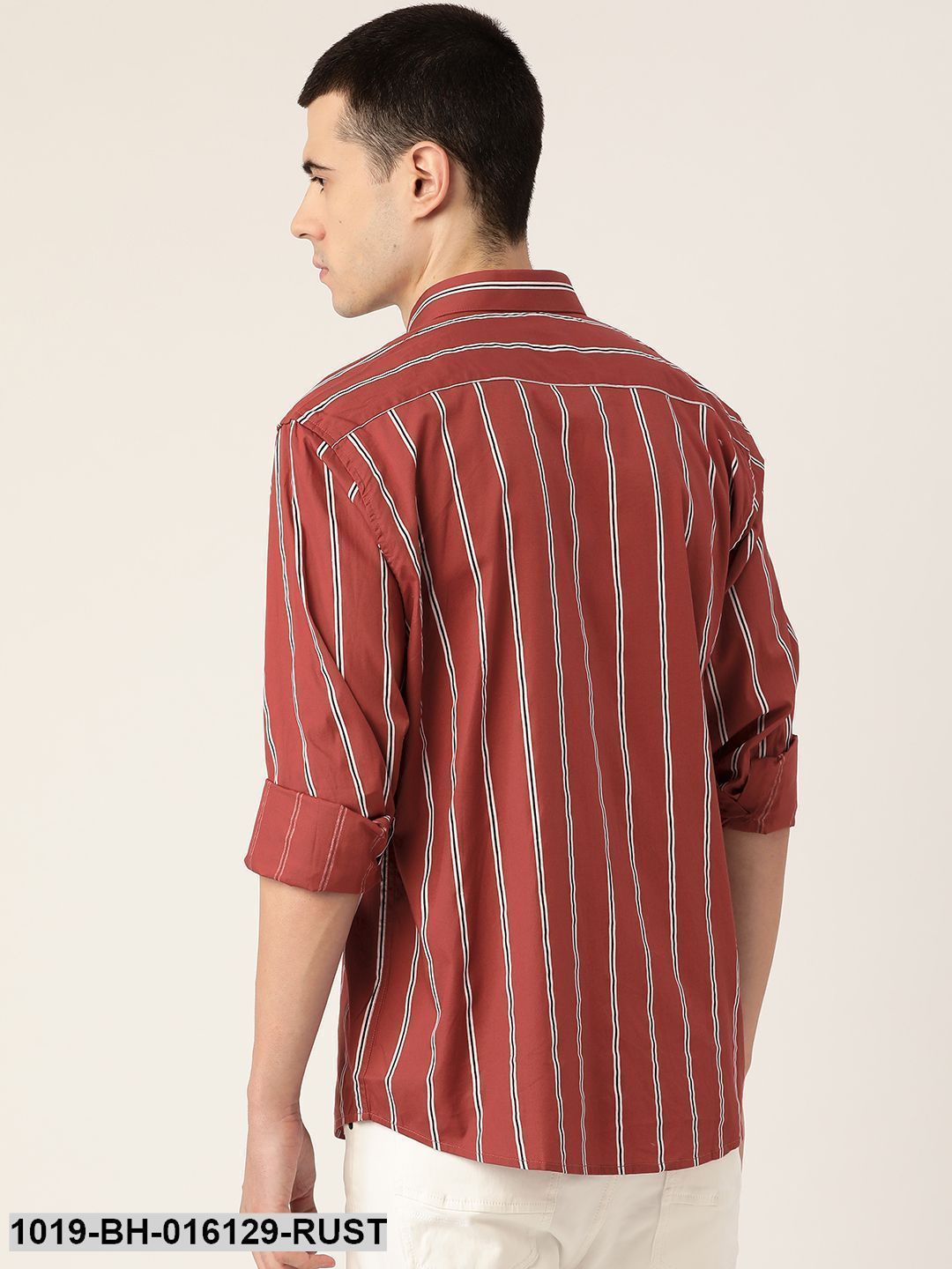 Men's Cotton Dark Rust & White Printed Casual Shirt - Sojanya