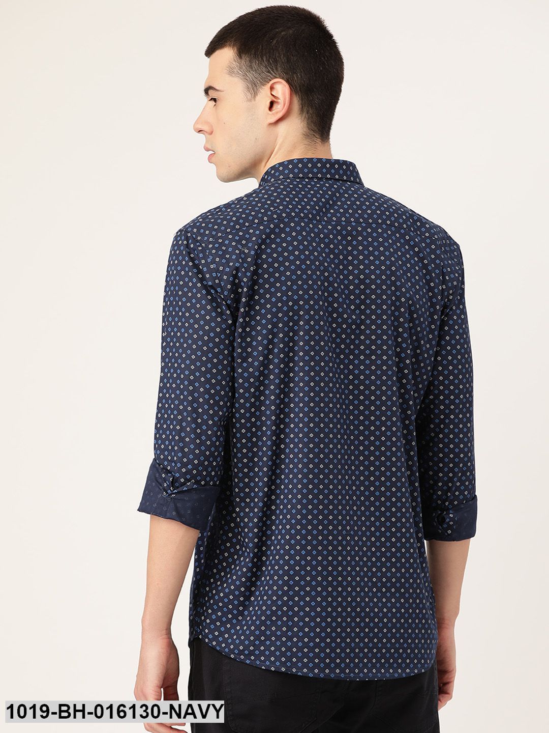 Men's Cotton Navy Blue & Multi Printed Casual Shirt - Sojanya