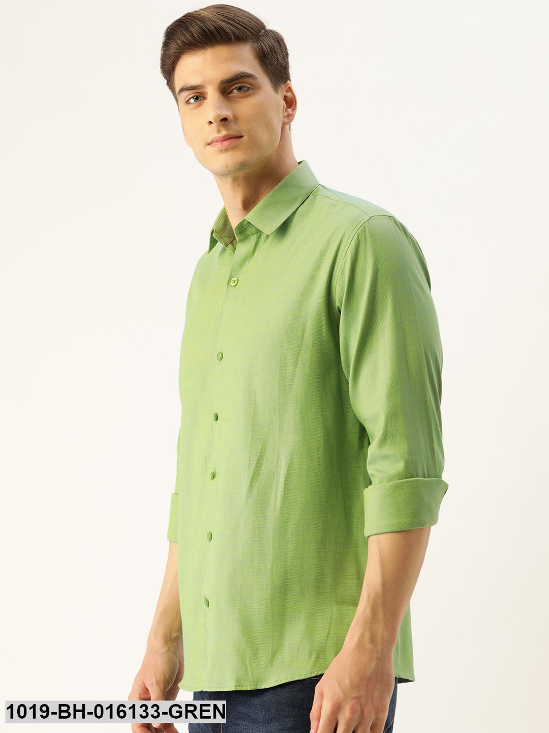 Men's Cotton Green Self Design Casual Shirt - Sojanya
