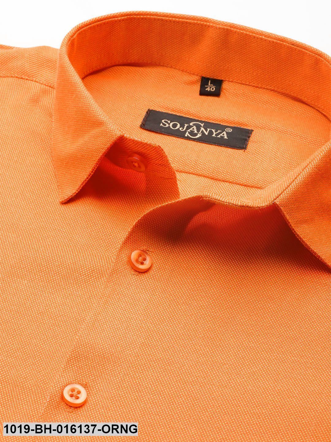 Men's Cotton Orange Self Design Casual Shirt - Sojanya