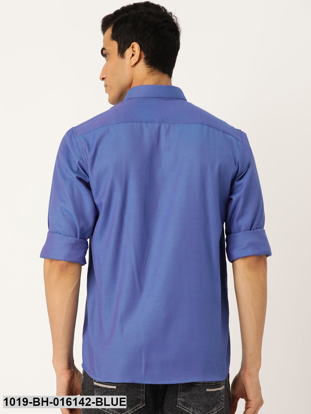 Men's Cotton Blue Self Design Casual Shirt - Sojanya
