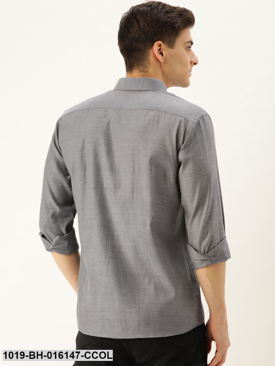 Men's Cotton Charcoal Grey Self Design Casual Shirt - Sojanya