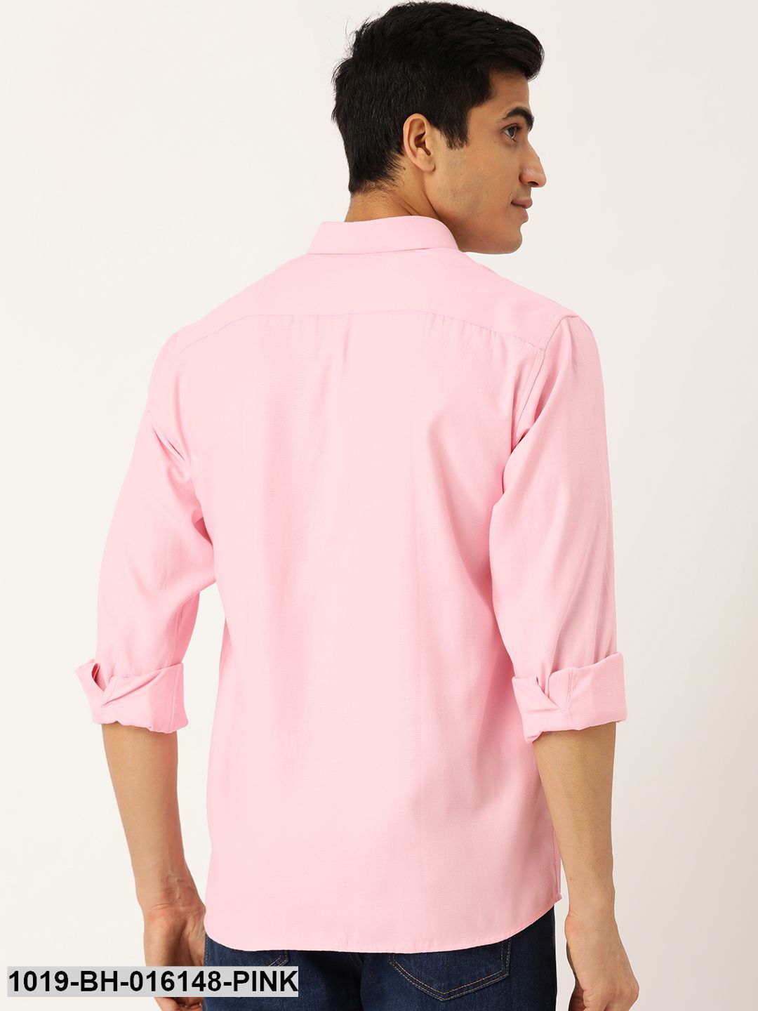 Men's Cotton Pink Self Design Casual Shirt - Sojanya
