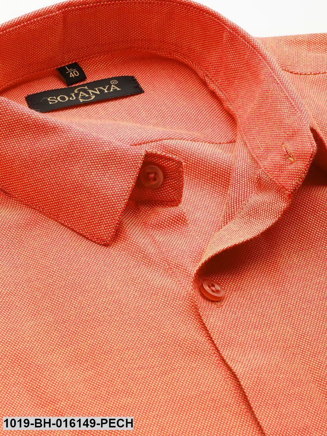 Men's Cotton Dark Peach Self Design Casual Shirt - Sojanya