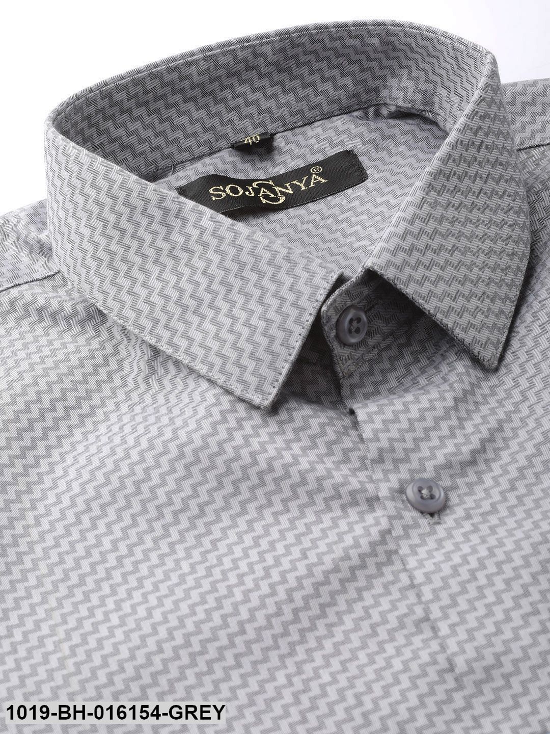 Men's Cotton Grey Self Design Formal Shirt - Sojanya