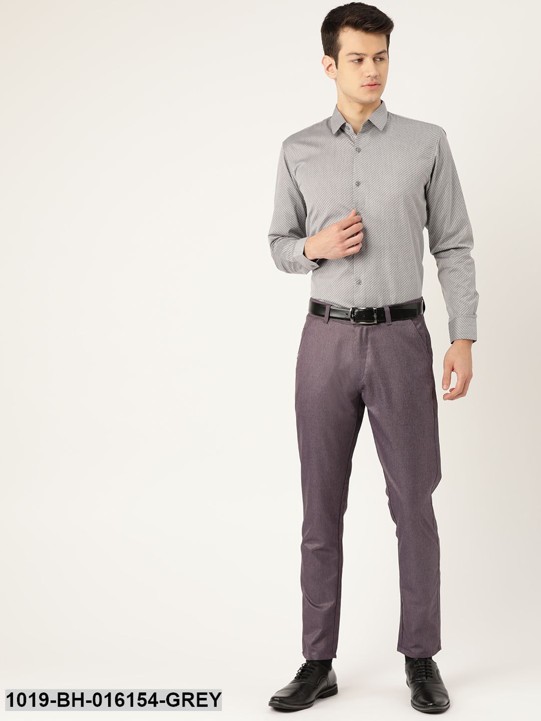 Men's Cotton Grey Self Design Formal Shirt - Sojanya