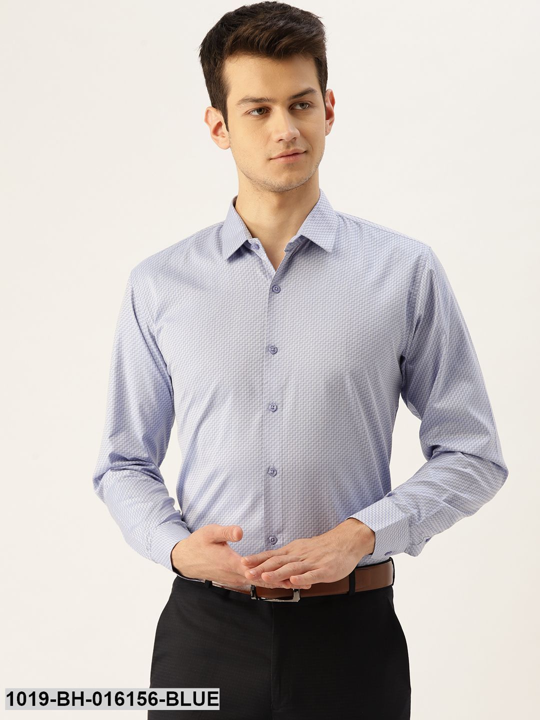 Men's Cotton Blue Self Design Formal Shirt - Sojanya
