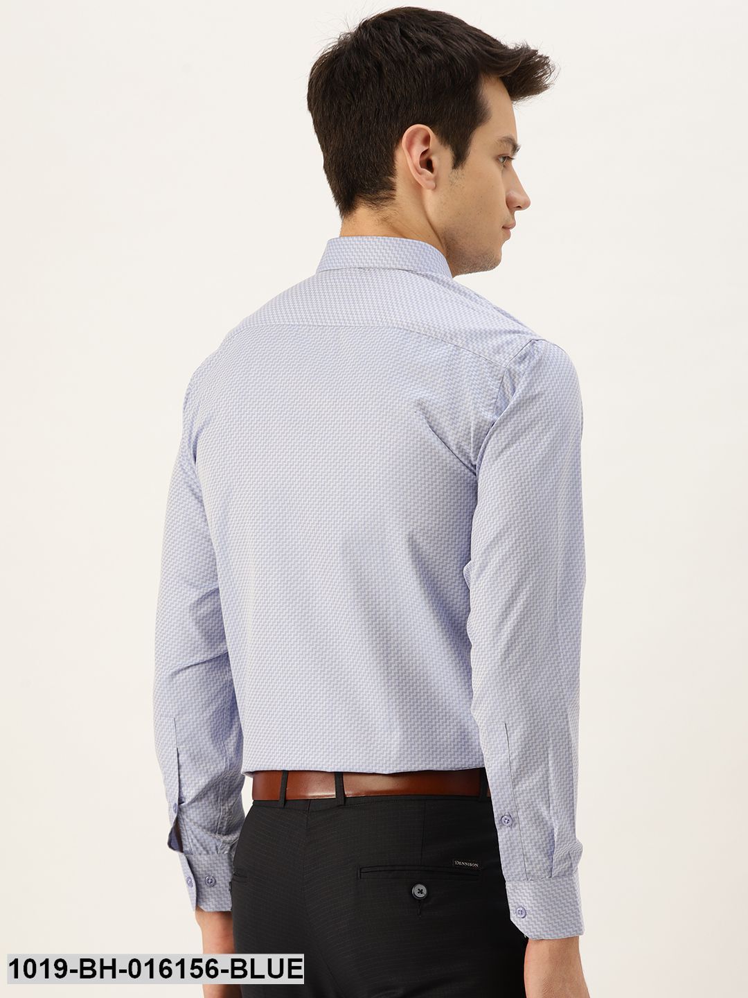 Men's Cotton Blue Self Design Formal Shirt - Sojanya