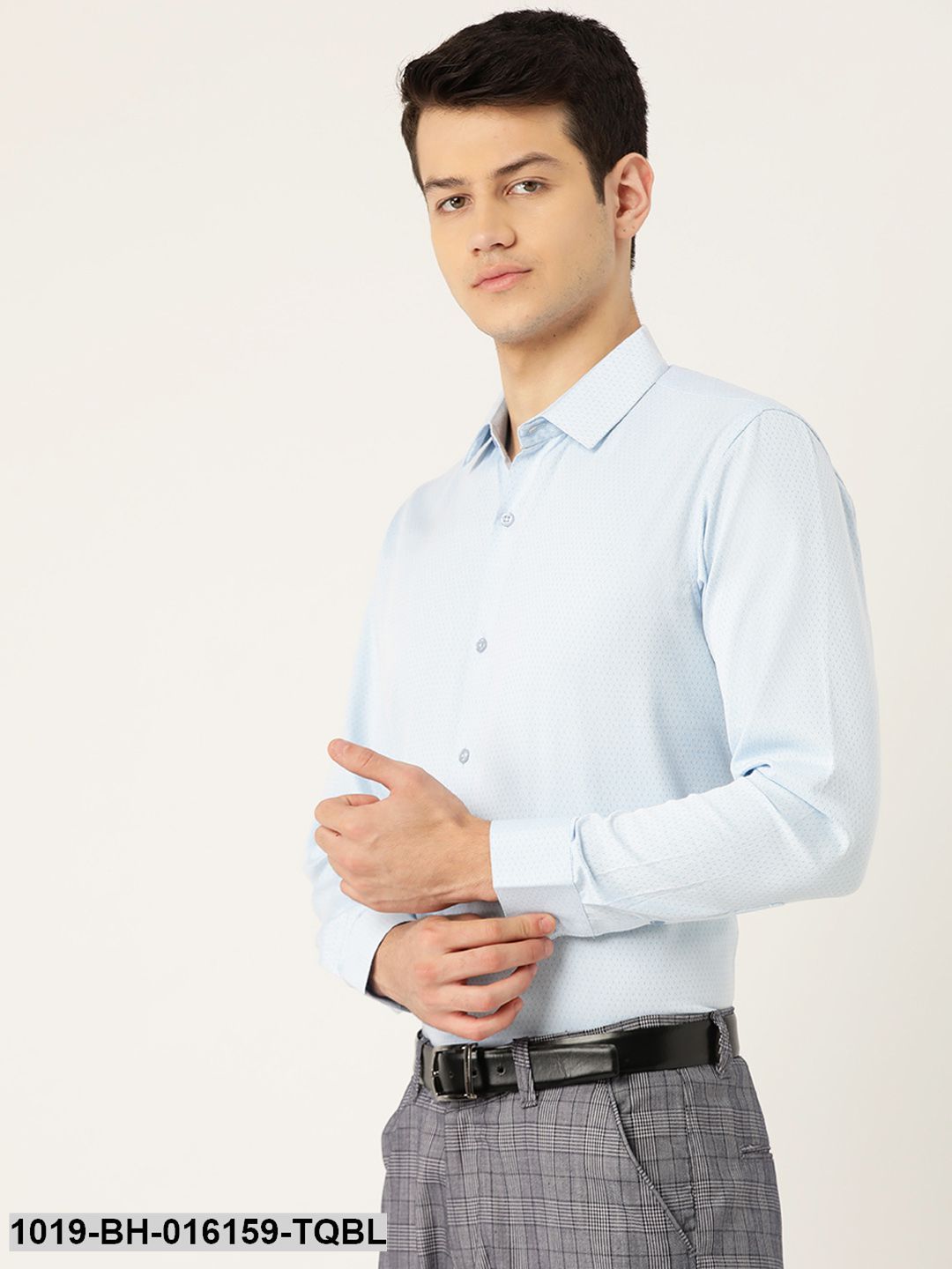 Men's Cotton Sky Blue Self Design Formal Shirt
