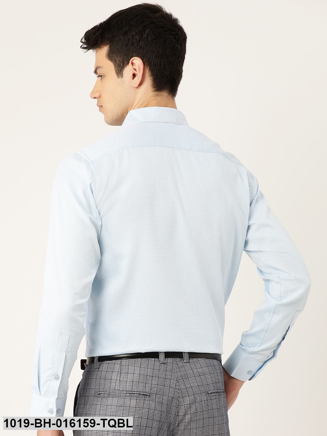 Men's Cotton Sky Blue Self Design Formal Shirt
