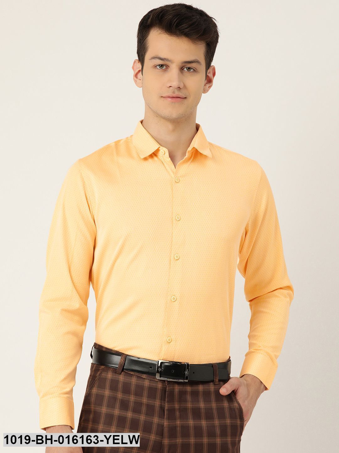 Buy Men's Cotton Lemon Yellow Self Design Formal Shirt Sojanya